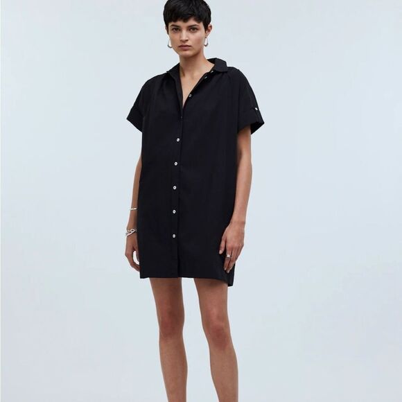 Madewell‎ Collared Button-Front Mini Shirtdress Womens XS Black - Picture 1 of 11